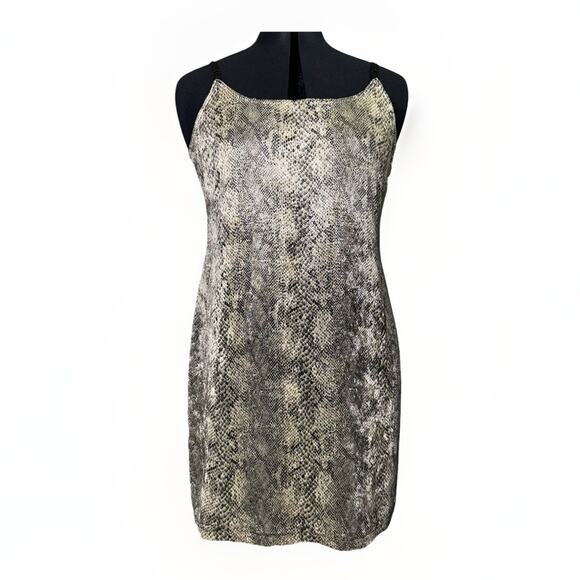 Vintage 90s Esprit De Corp Large Snakeskin Velvet Stretch Slip Dress Strappy Y2K - Picture 1 of 4